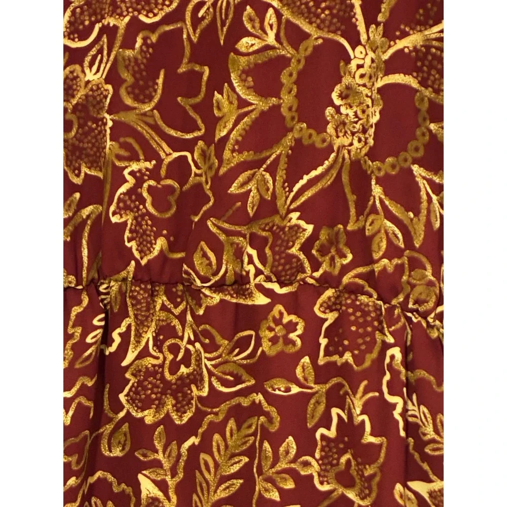 Leslie Fay Petite‎ Vintage 80s Floral Sheath Dress Burgundy Gold Size 6P